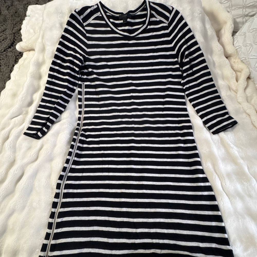 J. Crew Black and White Striped Long Sleeve Dress